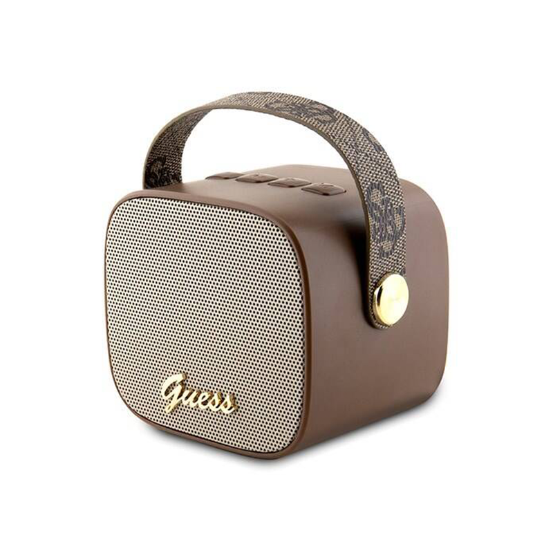 Guess lautsprecher Bluetooth GUWSB2P4SMW Lautsprecher mini braun/braun 4G Leder Script Logo mit Riemen
